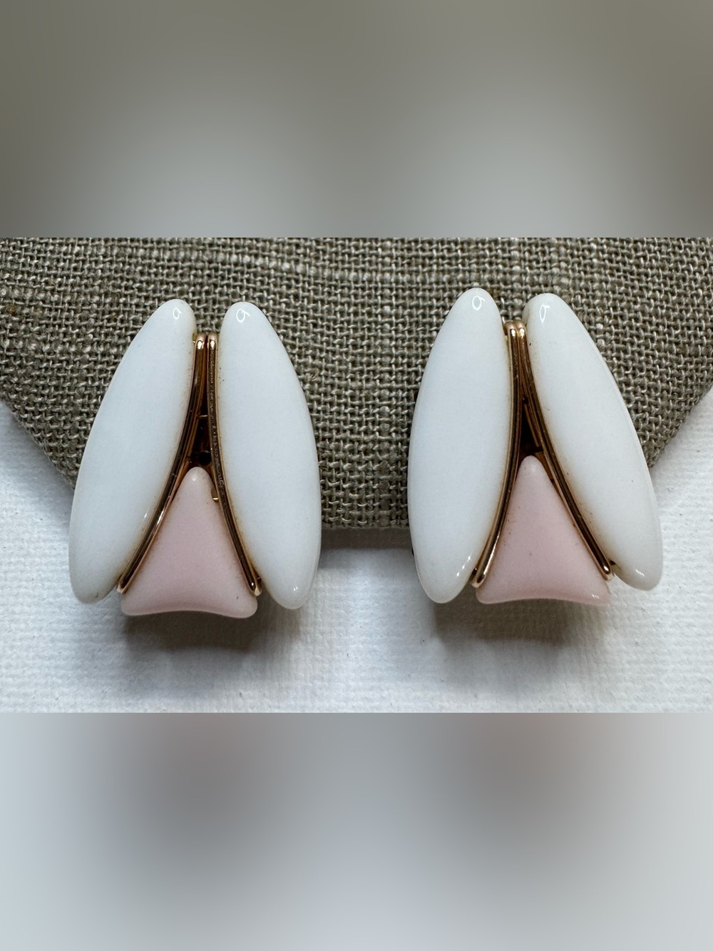 Western Germany white and pink glass clip earrings